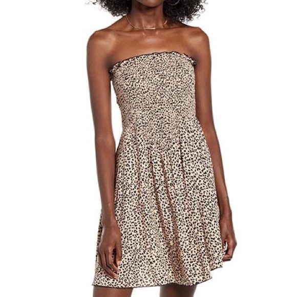 love, Fire Dresses & Skirts - Love, Fire Leopard Strapless Mini Dress